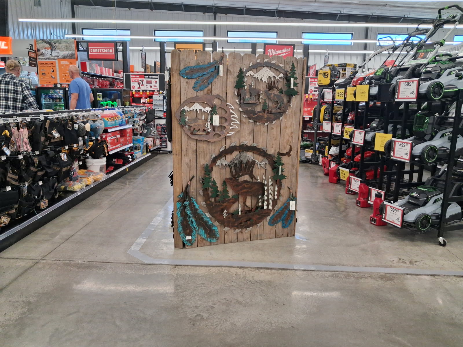 Rusted Metal Works display stand at Ace Hardware